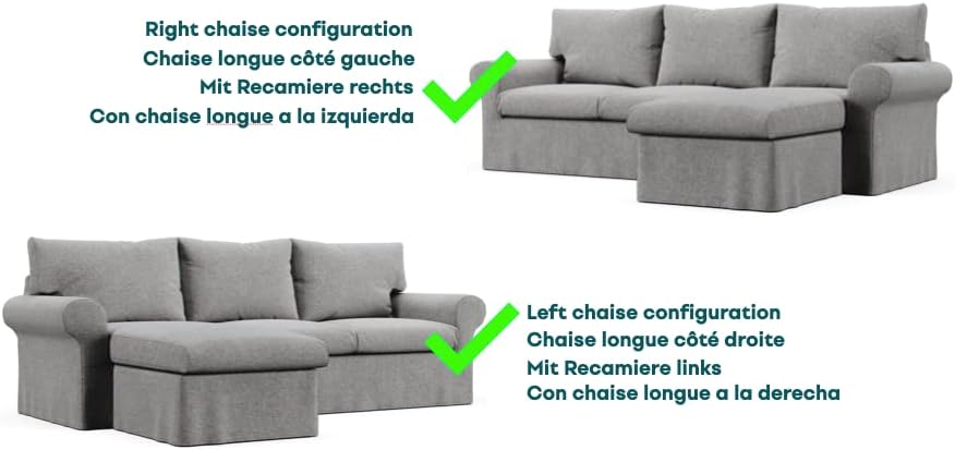 Comfort Works Custom Ektorp Sofa Cover, Replacement Slipcover Compatible with IKEA Ektorp 2-Seater Sofa with Chaise, Ektorp Sofa Cover with Chaise