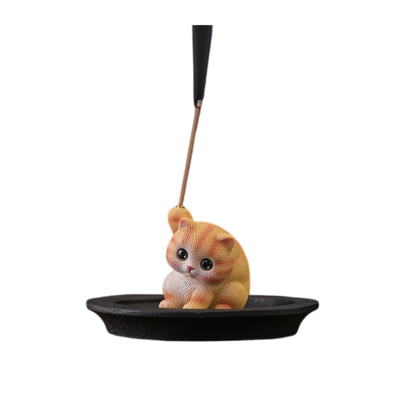 Huolimxun Cat Incense Holder Statue - Resin Kitten Incense Burner Ornament For Home And Coffee Table(Yellow Kung Fu Cat+Chassis)