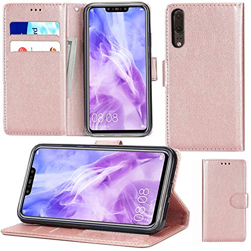 Mobile Stuff Case for Huawei P20 Lite Luxury Slim PU Leather Flip Protective Magnetic Wallet Cover Case for Huawei P20 Lite with Card Slots and Stand Feature (ROSE GOLD BOOK)