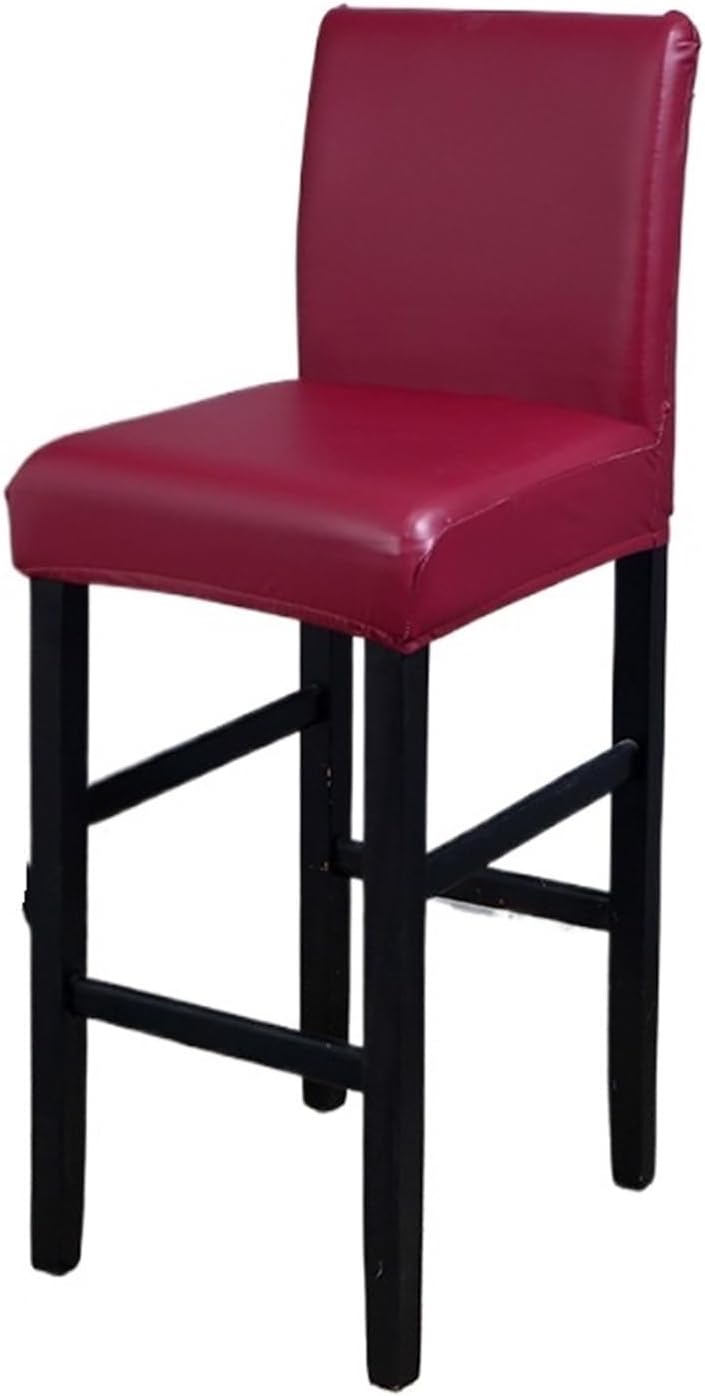 Bar Stool Covers Elastic Waterproof Chair Cover Leather Low Back Seat Cover High Footed Stool Bar Chair Covers(Wine,4PCS)