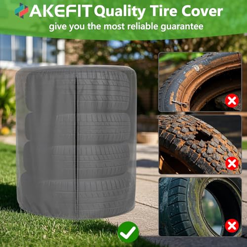 Image of AKEfit Tire Cover, Heavy Duty Waterproof and Dustproof Tire Storage Bag for Jeep Trailer RV SUV Truck Tires with Zipper (Grey,Holding 4 Tires Within 34 Inch Diameter)