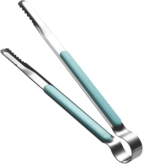 Stainless Steel Kitchen Tongs Cooking Utensils Barbecue Baking Ice Salad Serving Tongs with Non-Slip Easy Grip Handle (Blue)