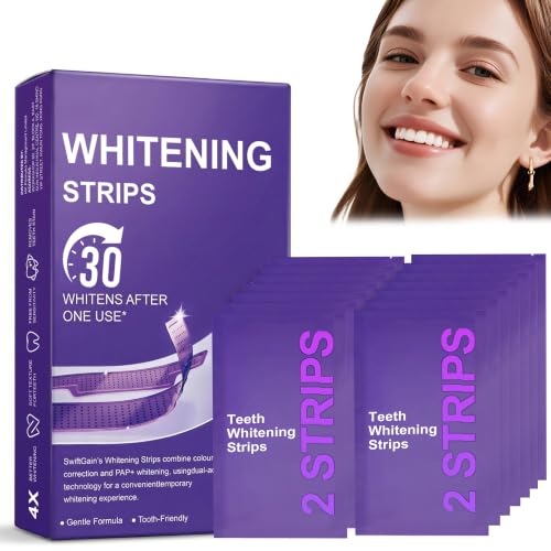 Tiras blanqueadoras dentales - Blanqueamiento exprés en 30 minutos, fórmula para dientes sensibles, 14 tratamientos (28 tiras), kit casero y fácil de usar para una sonrisa radiante
