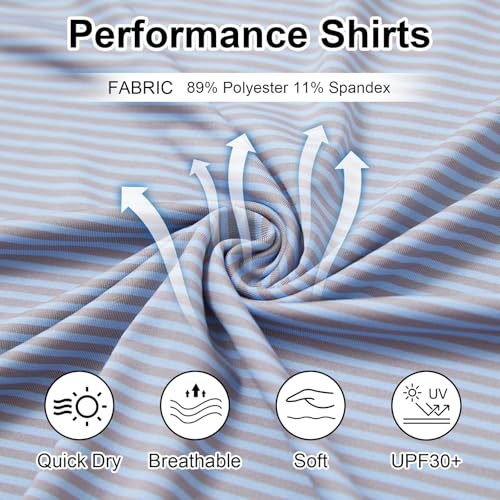 Image of Golf Shirts for Men - Dry Fit Moisture Wicking Short Sleeve Performance Sport Casual Striped Collared Mens Polo Shirt