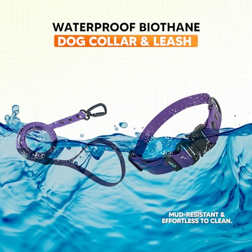 Image of Adil'S Waterproof Leash and Collar Combo Set - Adjustable & Breathable Biothane Collar with Leash Suitable for Medium & Large Size Dogs (Lease 5Ft), Violet, L