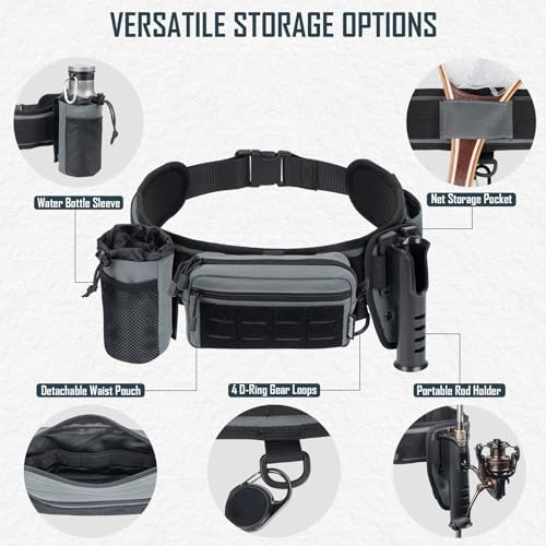 Cinturón de pesca con soporte para caña y mochila de cintura – Cinturón ajustable con bolsa desmontable para aparejos de pesca miniatura 3