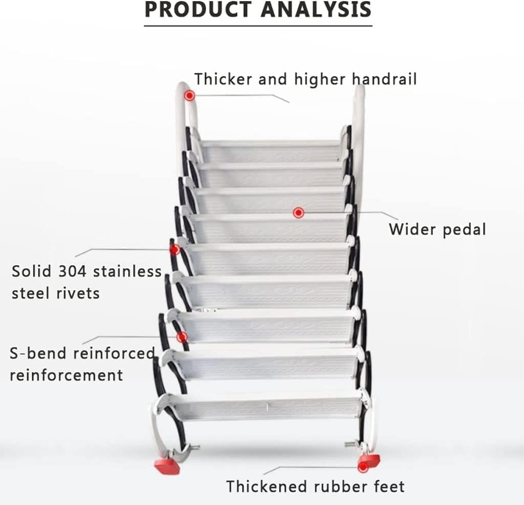 EYPKPL Haushalts-Dachbodentreppe, Pull-Down-Lift, Dachboden-Loft-Treppe, rutschfeste Stufen, Loft-Leiter, manuelle, an der Wand montierte, klappbare Dachboden-Leiter
