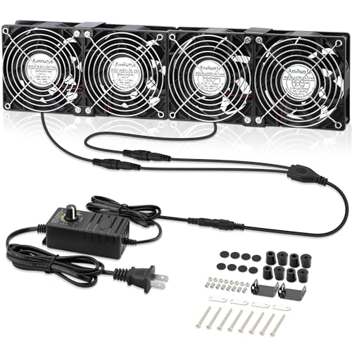 AmRunJe 4 x 120mm Server Rack Fan DC 12V with AC Speed Control 110V 220V 240V, CPU Cooler with Big Airflow for Garage Computer RV Refrigerator Xbox Electronics Cooling Exhaust