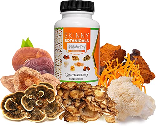 Skinny Botanicals Mushroom Supplement, 7 Mushroom Blend - Reishi, Turkey Tail, Shiitake, Cordyceps, Chaga, Lion’s Mane & Maitake + Probiotics For Metabolism Support & Gut Balance | 60 Vegan Caps #TOP5