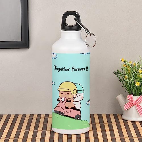 Image of Bubu Dudu Love Gift for Birthday /Anniversary Sipper Water Bottle 750 ML Aluminium with 320 ML Coffee Mug, Wooden Keychain Combo Pack MSK-V (Design-8)