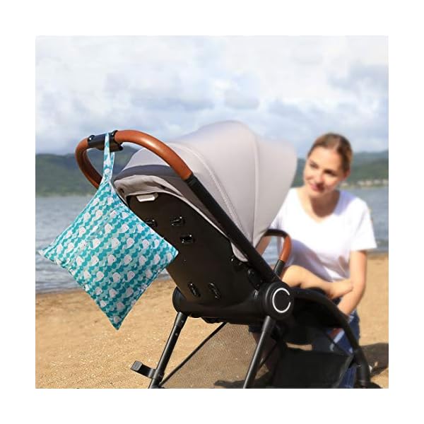 CeeKii Wet Dry Cloth Windeltaschen 3er Pack Waschbare Reisetaschen, wasserdichte Wet Bag, Baby Reusable Beach Pool Gym Bag mit Reißverschlusstasche und Druckknopfgriff – Bild 4