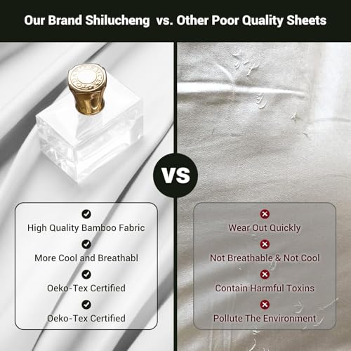 Image of Shilucheng 4 Piece King Sheet Sets, Cooling Sheets, Blend Rayon Derived from Bamboo, Deep Pocket Up to 16 inch, Breathable & Soft Bed Sheets, Hotel Silky Bedding Set, White