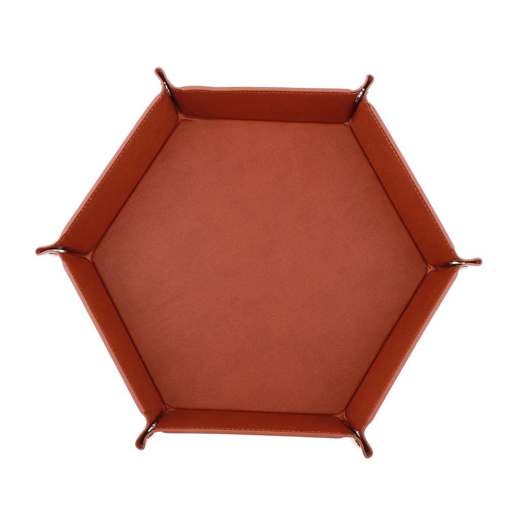 Xiaojikuaipao Foldable Hexagon PU Leather Dice Tray Holder for RPG DND Games | Portable Dice Storage | & - Brown