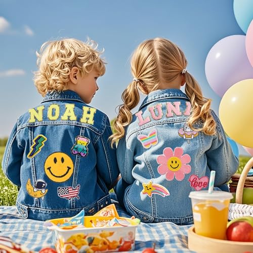 Personalized Kids Denim Jackets with Names, Custom Jeans Jacket, Back to School Boys' & Girls' Outerwear Jean Jackets, Spring&Fall Outerwear Jackets, Birthday Easter Gifts for Toddlers Girls Boys 1-83