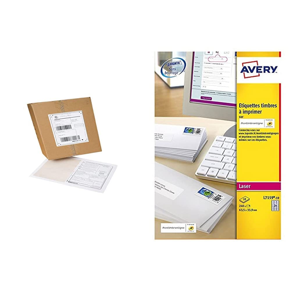 AVERY - Boite de 500 étiquettes intégrées autocollantes Stick'Ngo, Format 120 x 164 mm, Compatible Colissimo & Pochette de 240 étiquettes autocollantes ''Montimbrenligne''