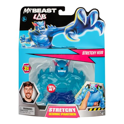 MrBeast Lab – dehnbarer Iconic Panther der Heroes of GOO JIT Zu; Drücke und dehne den Panther von MrBeast bis zu 3X in Seiner Größe; Sammle alle 3 Figuren; Iconic, Hypercharged und Legendary Panther