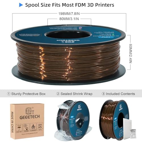 Image of Geeetech TPU Filament 1.75mm, Shore 95A - Flexible 3D Printer Filament with High Elasticity, 1KG (2.2lbs) Spool, Dimensional Accuracy ±0.03mm, Fits Most FDM Printers (Clear Brown)