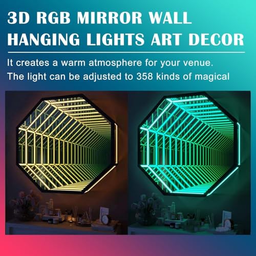 Lustrzane oświetlenie LED Infinity sterowane zdalnie – efekty 3D, wiele kolorów do salonów, na imprezy, do gier i przestrzeni kreatywnych (30cm)