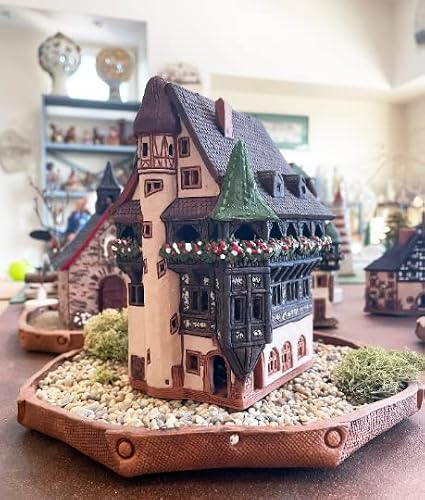 Midene Ceramic Miniature House Of The Historic Pfister House In Colmar Tea Light Candle Holder Home Decor Collectible Miniature Essential Oil Burner Mini Tiny Christmas Village House #TOP1