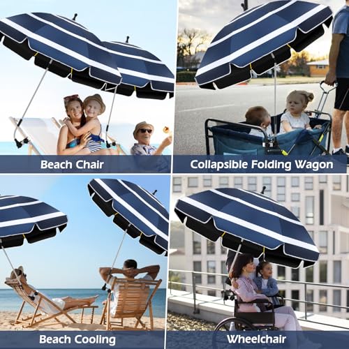 2-Pack 48.8" Chair Umbrella with Clamp, UPF50+ Sun Protection,360° Swivel Portable Clip-On Sun Shade for Beach Chair,Camping,Stroller,Wheelchair Hands-Free Shade,10-15% Extra Shade with Ruffle Edge by QTREE intelligence - Used condition - Image 7