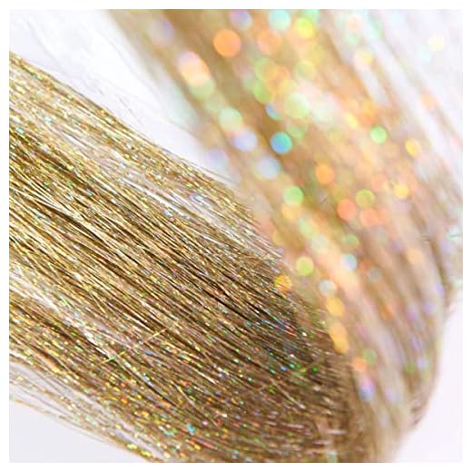Hair Tinsel Kit with Tools Heat Resistant Glitter Hair Tinsel Clip In 2 Ways to Tie Up Sparkling Shiny Fairy Hair Tinsel Hair Extensions Stands for Women Girls 36 Inch Gold 500 Strands