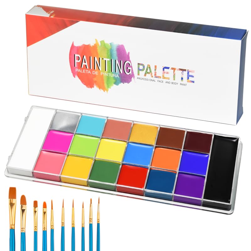 JACHOYI - Kit profesional de pintura facial y corporal de 20 colores, kit de pintura facial para cosplay, paleta de maquillaje de payaso de