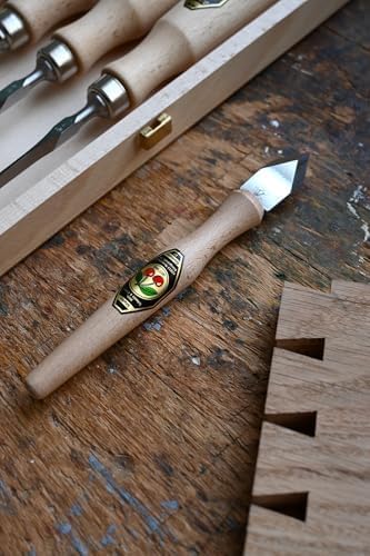 Kirschen Anreißmesser - Anreißwerkzeug mit Rotbuchen-Griff, Markiermesser für präzises Markieren und Anreißen, Prismenförmige Klinge für beidhändige Nutzung 3359000