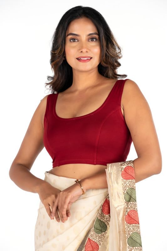 Cotton Readymade Saree Blouse for Women- Sleeveless, U-Neck, Regular-fit, Stretchable, Pull-on Style Blouse