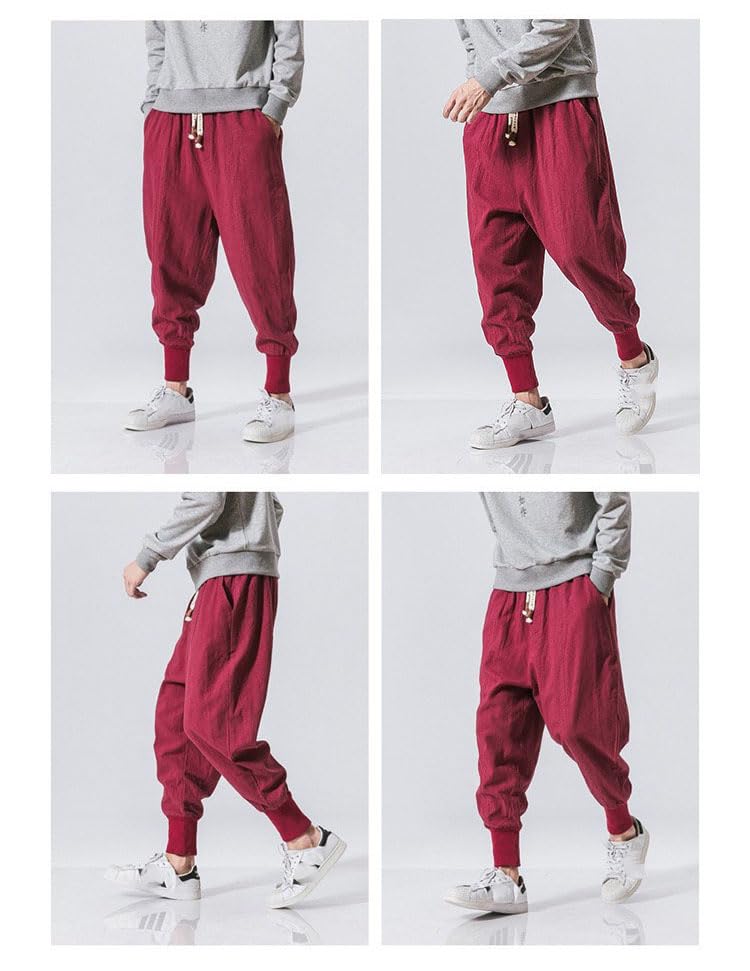 Pantalons style japonais homme coton lin fluide décontracté été ample - 6