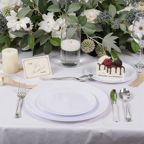 bUCLA 100PCS White Plastic Plates - Heavy Duty White Disposable for Wedding & Party, Include 50 Dinner 10 inch & 50 Dessert 7 inch — view 6