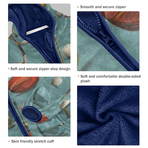 Golf Clubs Balls Pattern Design Toddler Fleece Jacket Girl Boys Hooded Fleece Jacket Coat Warm Outwear Zip-up 3-10T3