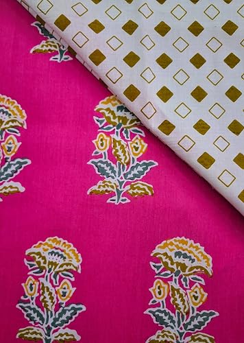 Image of VEENA HANDICRAFT Pure Cotton Jaipuri Sanganeri Print Salwar Suit With Dupatta set