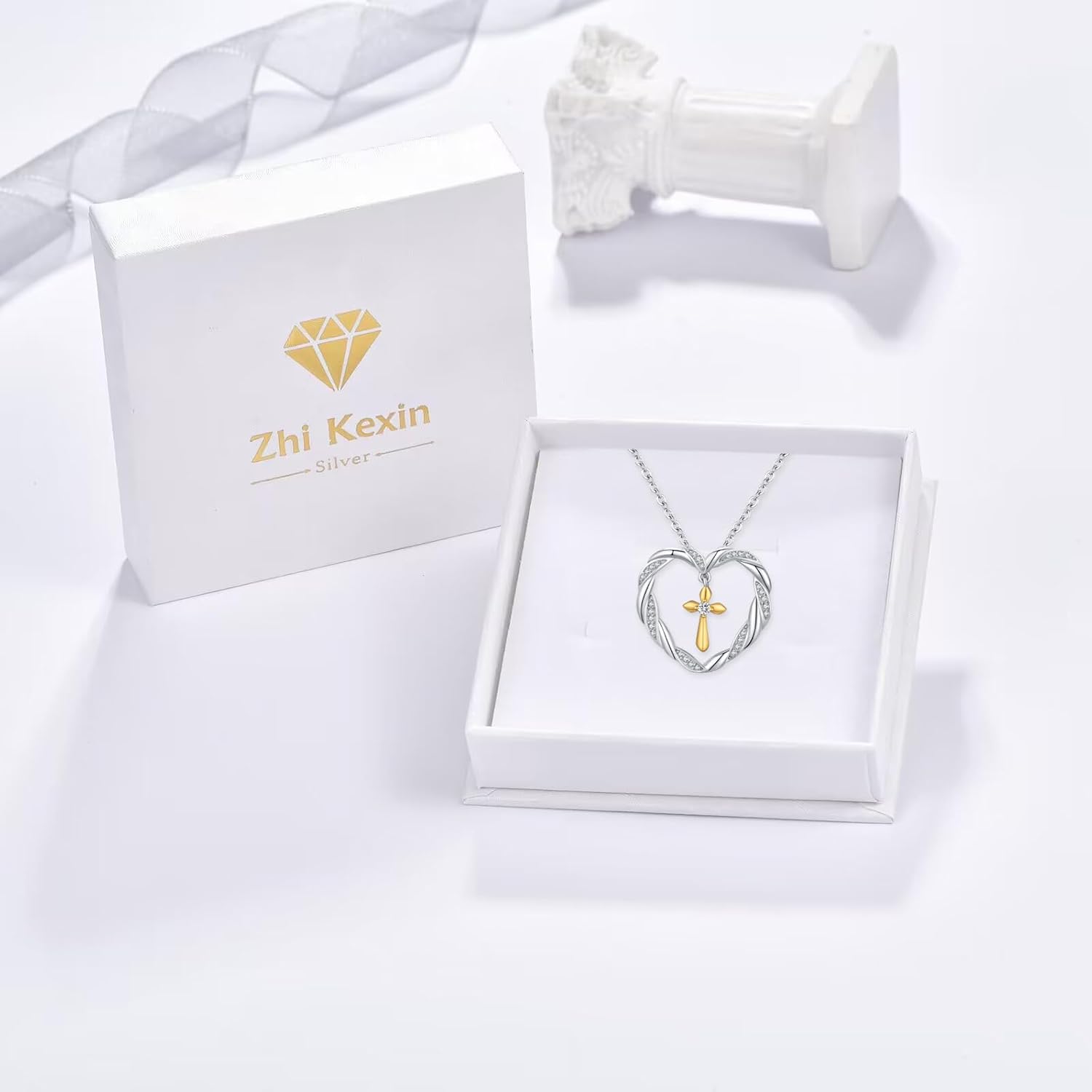 Cross Necklace for Women 925 Sterling Silver Cubic Zirconia Cross Necklace Christian Baptism Pendant Faith Jewelry Christian Communion Confirmation Gift - Image 7