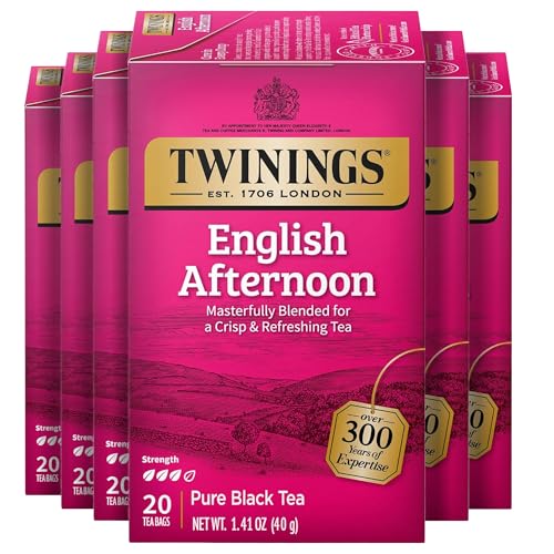 Twinings English Afternoon Black Tea Individually Wrapped Bags, 20 Count (Pack of 6), Smooth &amp; Slightly Sweet, Caffeinated, Enjoy Hot or Iced, 120 Teabags