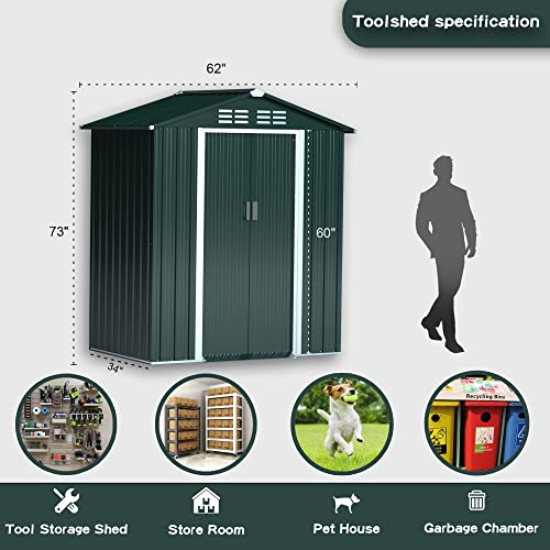 Outdoor Storage Shed,5' X 3' Waterproof Metal Tool Shed With Door,Ramp Plate For Garden,Backyard,Patio,Outside #TOP4