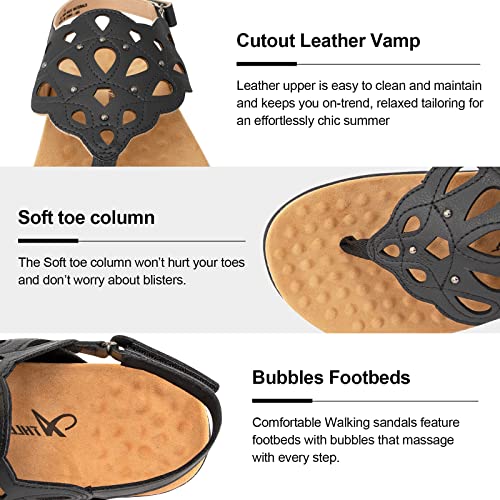 Athlefit Women's Arch Support Orthotic Sandals Comfortable Walking Orthopedic Black Thong Sandals Size 10 #TOP4