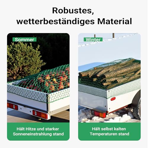 Wiltec Ladungssicherungsnetz 5x3 m Grün Masche 4,5x4,5 cm Stärke 3 mm Polypropylen Transportnetz für Anhänger mit Randkördel Witterungsbeständig Ladung Sicherheit