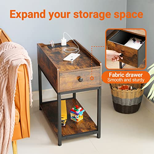 Amhancible End Table Living Room With Charging Station, Narrow Nightstand With Usb Ports & Power Outlets, Slim Bedside Table For Small Spaces, Bedroom, Rustic Brown Het04Ldbr1 #TOP7