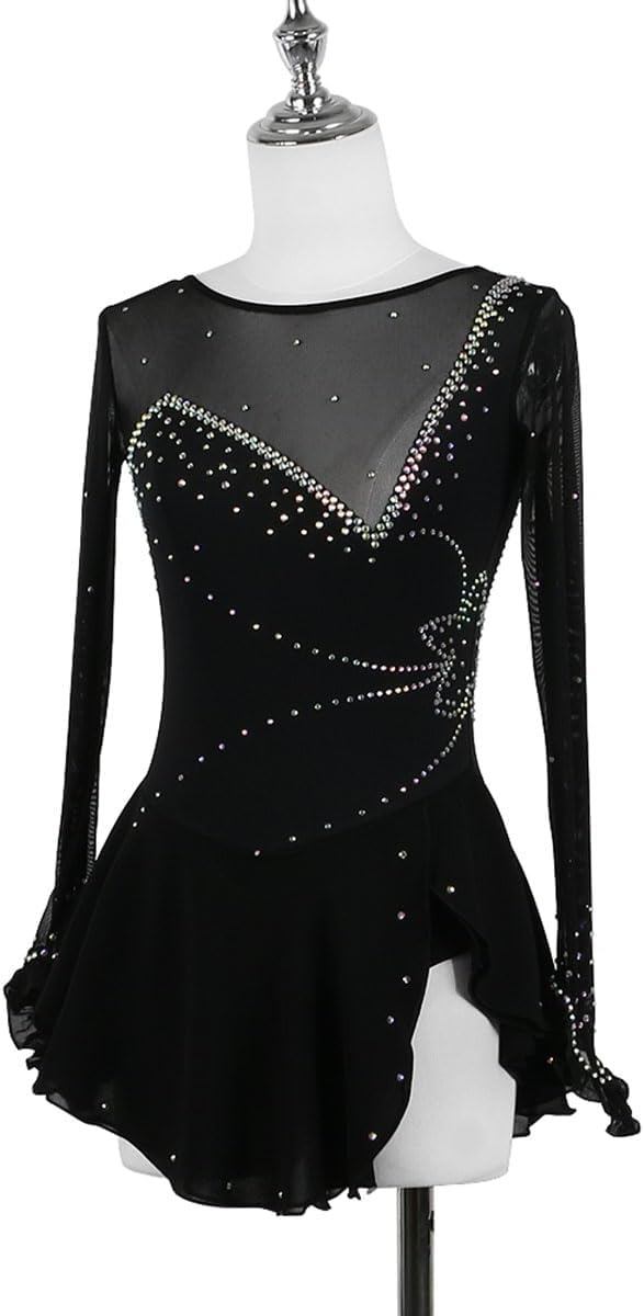 Figure Skating Dress Women Long Sleeves Rhinestones Girls Gymnastics Leotard Competition Ballerina Outfits