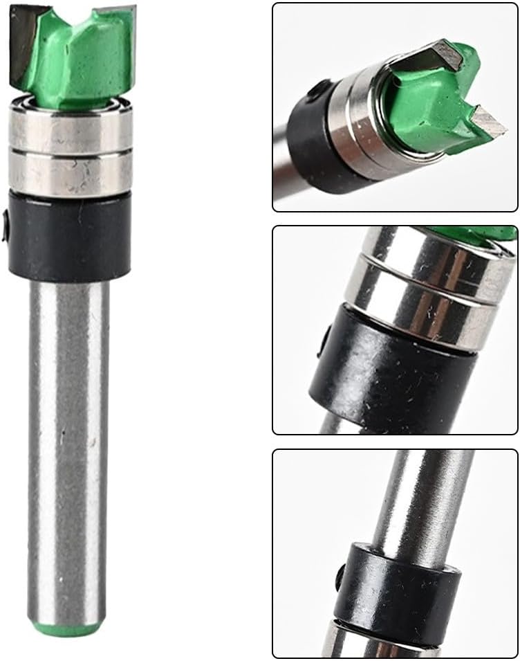 -Bearing Trimming Milling Cutter with Alloy Blade, 1/4" Shank Router Bit Precise Grooving and Slotting in Woodworking, 45# Steel Construction