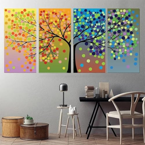 Affiches colorées de paysage naturel pour salon chaleureux, lot de 4 toiles d'arbres 50x70cm