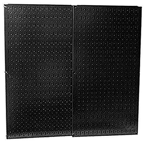 Image of Wall Control 30-P-3232B Black Metal Pegboard Pack - (2) 32 inch Tall x 16 inch Wide Black Metal Pegboards & ASM-HS-1694 B Pegboard Paper Towel Holder and Dowel Rod Pegboard Shelf Assembly