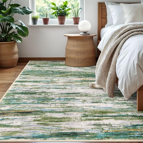 Green Grey Multi 5x7 Modern Abstract Area Rug for Bedroom, Large Super Soft Washable Rug, Non-Slip Non-Shedding Throw Rugs for Living Room, Indoor Door Mat for Nursery Office Home Décor