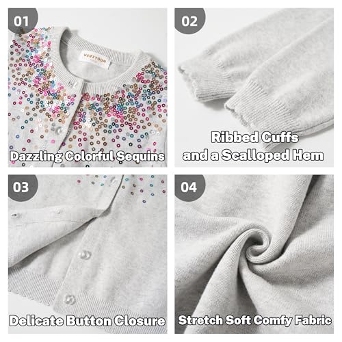 Image of Rolanko Girls Cardigan Sparkling Sequin Kids Knit Button Up Sweater Cardigan Long Sleeve 4-11 Years