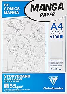Clairefontaine - Ref 94038C - Manga Storyboard Glued Pad (100 Sheets) - A4 (297 x 210mm) Size, 55gsm Paper, White & Smooth, Ideal for Markers, Bleedproof