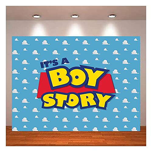 Xll Cartoon Boy It's A Boy Story Photography Backdrop Birthday Party Photo Background Blue Sky White Clouds Photography Backdrops Baby Shower Kids Hero Photo Booth Studio Props 7X5Ft #TOP1