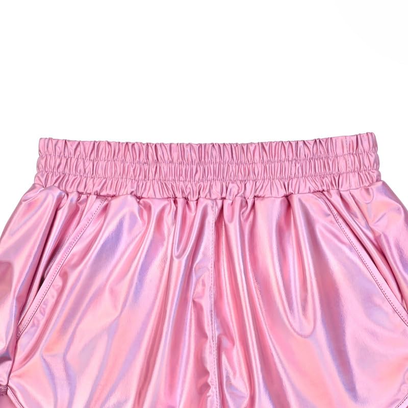 Image of Perfashion Women's Metallic Shiny Shorts Sparkly Hot Yoga Outfit