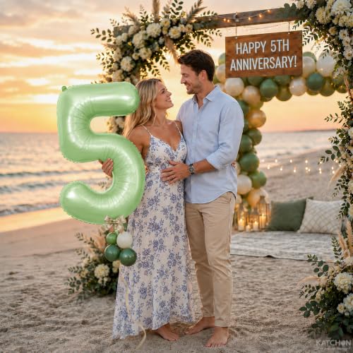 Image of KatchOn Giant Sage Green 5 Balloon Number - 40 Inch | Number 5 Balloons