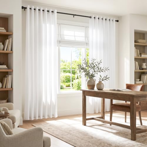 Image of jinchan Linen Curtain 96 Inch Light Filtering Grommet 1 Panel White