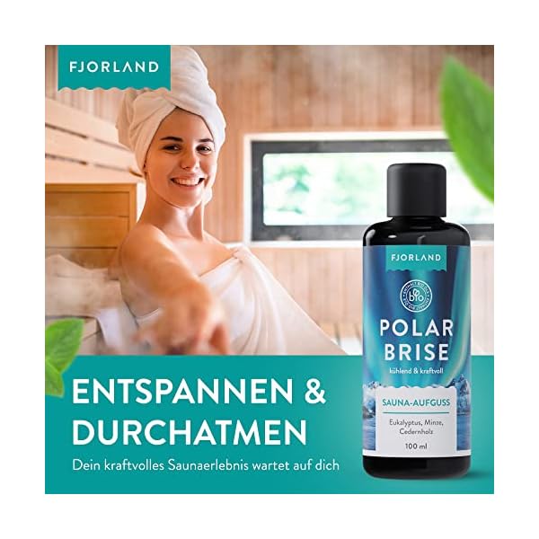 FJORLAND Polarbrise Saunaaufguss BIO mit Eukalyptus, Minze, Cedernholz 100 ml - Natürlicher Saunaduft mit ätherischen… – Bild 3